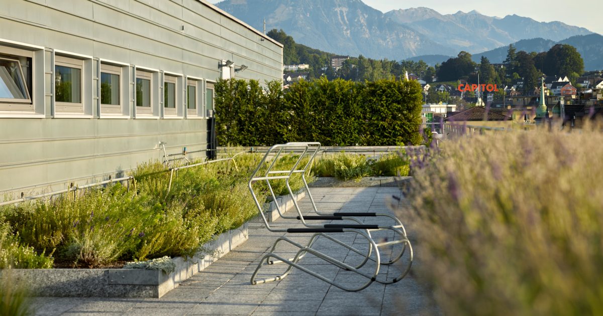 Terrasse Mensa Hochschule für Wirtschaft – TGS Architekten, Luzern